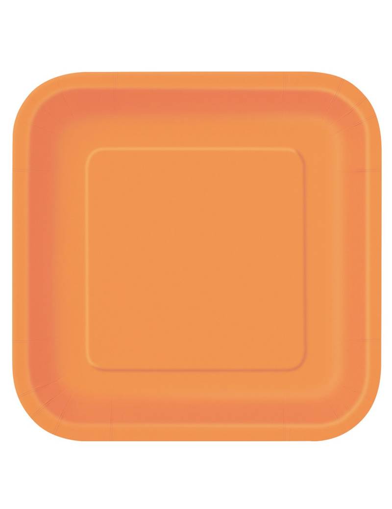 Party-Teller quadratische Teller 14 Stück orange 22 cm von UNIQUE