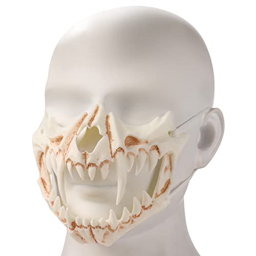 UNOLIGA Japanische Halloween Maske Skull Halbgesichtsmaske, Weiße Halloween Skelett Maske, Horror Totenkopf Maske, Gruselige Tiger Schädelmaske für Erwachsene Kinder von UNOLIGA