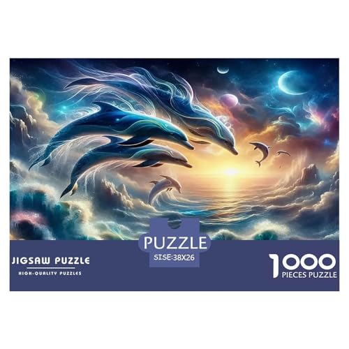 Delphin Puzzle 1000-teilige Schwer Puzzle Spielzeug Lernspiel Impossible Herausforderungsspielzeug Für Erwachsene Kinder 38x26cm/1000pcs von UNRXJZLVM