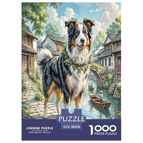 Der Border Collie Puzzle 1000 Teile Schwer Puzzle Spielzeug Lernspiel Impossible Herausforderungsspielzeug Für Erwachsene Kinder 38x26cm/1000pcs von UNRXJZLVM