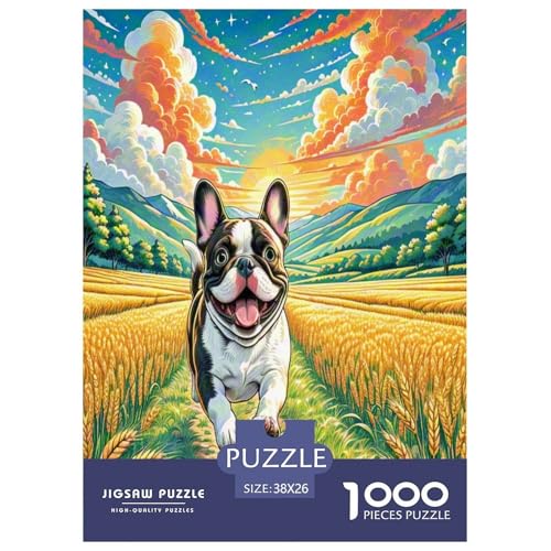 Französische Bulldogge Puzzle 1000-teilige Schwer Puzzle Spielzeug Lernspiel Impossible Herausforderung Spielzeug Für Erwachsene Kinder 38x26cm/1000pcs von UNRXJZLVM