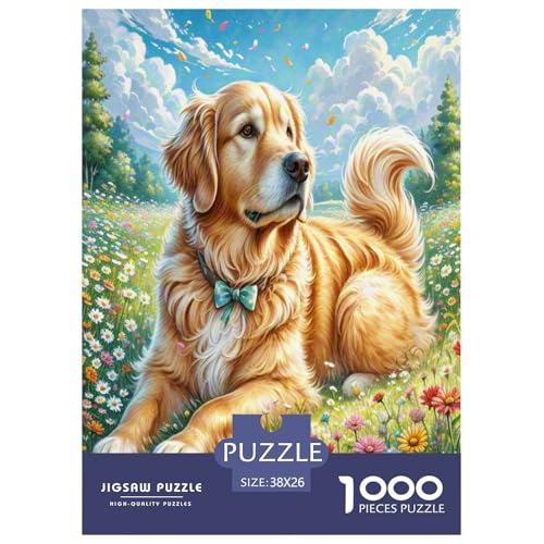 Goldener Retriever Puzzle 1000 Teile Schwer Puzzle Spielzeug Pädagogisches Spiel Impossible Herausforderung Spielzeug Für Erwachsene Kinder 38x26cm/1000pcs von UNRXJZLVM