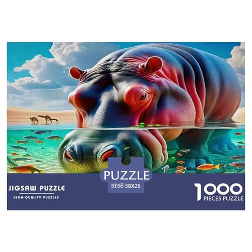 Hippopotamus Puzzle 1000 Teile Schwer Puzzle Spielzeug Pädagogisches Spiel Impossible Herausforderungsspielzeug Für Erwachsene Kinder 38x26cm/1000pcs von UNRXJZLVM