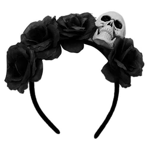Leichter, verstellbarer Totenkopf-Kopfschmuck mit Kunstblumenkostüm, Kopfbedeckung für Erwachsene und Kinder, Halloween-Zubehör, Halloween-Party-Kopfbedeckung von UNTERING