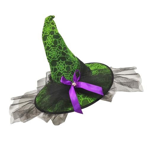 UNTERING Cooler Hexenhut Schleier Tüll für Damen Herren Teenager für Halloween Party Spinnennetz Sheer Retro Zauberer Cosplay Halloween Hexenhut für Frauen von UNTERING