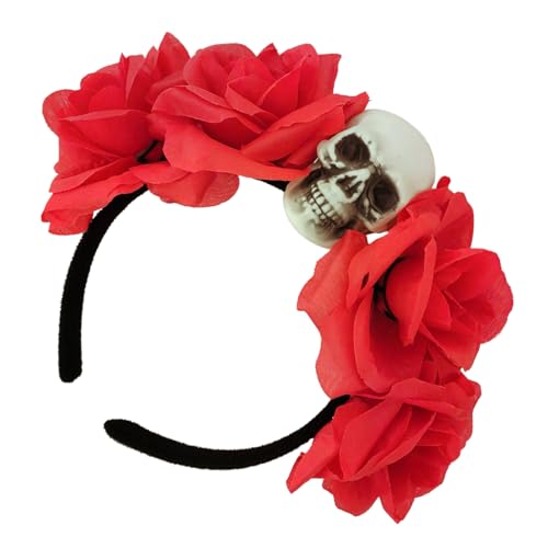 UNTERING Halloween-Blumen-Haarbänder für Damen, realistischer Totenkopf-Blumen-Haarschmuck für Kostümpartys, Blumen-Haarbänder für Mädchen von UNTERING