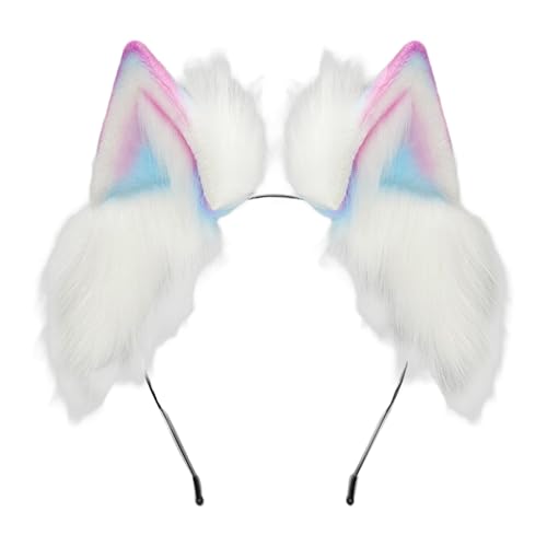 UNTERING Realistische, verstellbare Katzenohren-Haarbänder, Plüsch-Haarband, mehrfarbig, Farbverlauf, Cosplays, Party-Haar-Accessoire für Teenager, weicher Plüsch, Cosplay-Kopfbedeckung von UNTERING