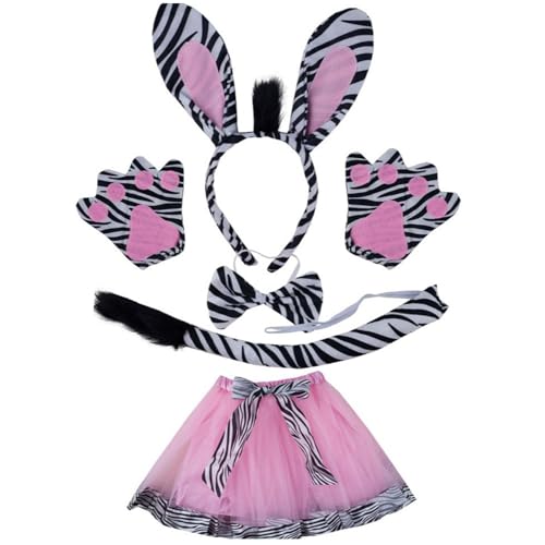 UNTERING Rock Zebras Ohren Stirnbänder Kragen Schwanz Tierohren Haarreifen für Kinder zeigt Tierhaarbänder Cartoon-Kostüm, Stirnband und Schwanz von UNTERING