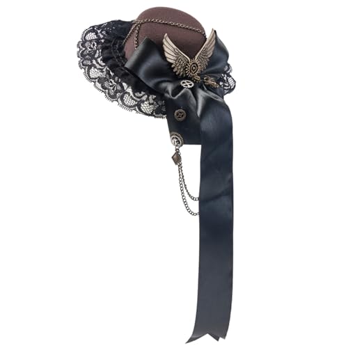 UNTERING Steampunk-Hut für Damen und Herren mit Schleife, Halloween, Cosplay, Party, Kostüm, Gothic-Stil, Kopfbedeckung mit Haarspange, Halloween-Kostüm für Festivals von UNTERING