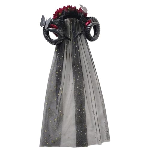UNTERING Teufelshorn, Halloween-Haarreif, dunkle Serie, Blumen-Haarband mit Schleier, Themenparty, Kopfbedeckung, Festival, Requisiten, Haarband, alle Altersgruppen, Halloween-Zubehör UNTERING Teufelshorn, Halloween-Haarreif, dunkle Serie, Blumen-Haarband mit Schleier, Themenparty, Kopfbedeckung, Festival, Requisiten, Haarband, alle Altersgruppen, Halloween-Zubehör von UNTERING