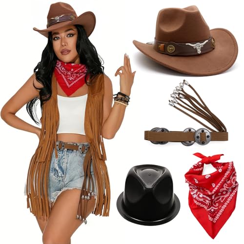 UNTERING Western-Cowgirl-Kostüm-Set für Damen, mit rotem Schalgürtel und für Mottopartys, Halloween, Western-Cowgirl-Kostüm-Set UNTERING Western-Cowgirl-Kostüm-Set für Damen, mit rotem Schalgürtel und für Mottopartys, Halloween, Western-Cowgirl-Kostüm-Set von UNTERING