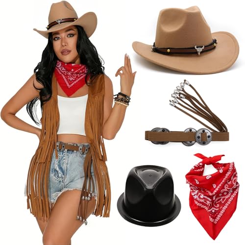 UNTERING Western-Cowgirl-Kostüm-Set für Damen, mit rotem Schalgürtel und für Mottopartys, Halloween, Western-Cowgirl-Kostüm-Set UNTERING Western-Cowgirl-Kostüm-Set für Damen, mit rotem Schalgürtel und für Mottopartys, Halloween, Western-Cowgirl-Kostüm-Set von UNTERING