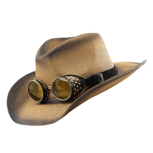 Western-Sonnenhut mit Brille, Rollkrempe, Used-Look, für hohen Tragekomfort, Musik, Festival, Karneval, Kopfbedeckung, Western Western-Sonnenhut mit Brille, Rollkrempe, Used-Look, für hohen Tragekomfort, Musik, Festival, Karneval, Kopfbedeckung, Western von UNTERING