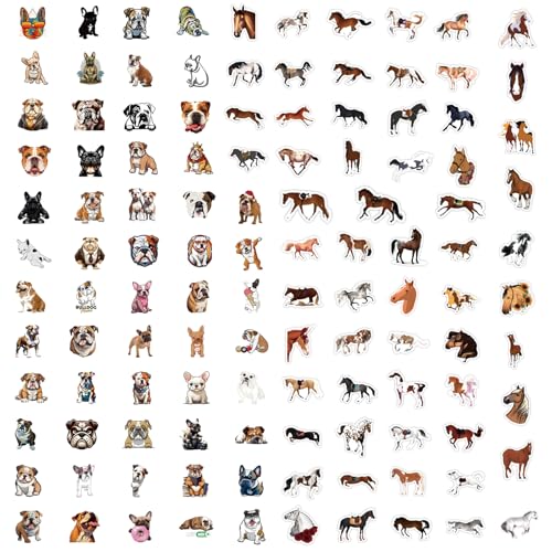 UOCAI 115 Stück Sticker, 60 Stück Pferde Aufkleber Set 55 Stück Welpe Sticker Pferde Aufkleber für Kinder Pferdesticker Pferde Graffiti Kinder Aufkleber Welpe Aufkleber für Jugendliche Erwachsene von UOCAI