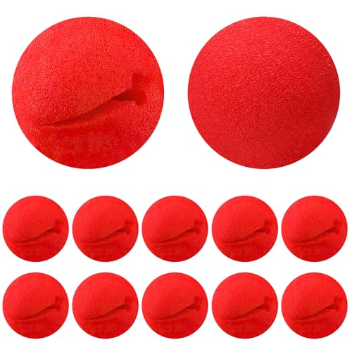 UOCAI 12 Stück Clownsnasen Rot Clown Nase Clownsnase Zirkus Deko Rote Nase Cosplay Nasen aus Schaumstoff Clown Zubehör für Erwachsene Kinderschminke, Partys, Karneval, Fasching, Zirkus-Lustige 5cm von UOCAI