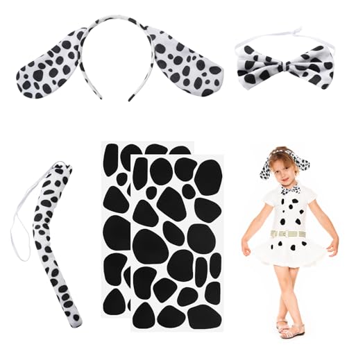 UOCAI 5 Stück Dalmatiner Kostüm Set Kinder, Tierkostüm Kostüm, Hundekostüm, Ohren Stirnband Schwanz Fliege Dalmatiner Aufkleber, für Karneval, Fasching Cosplay, Dschungelparty, Tier Themen Party UOCAI 5 Stück Dalmatiner Kostüm Set Kinder, Tierkostüm Kostüm, Hundekostüm, Ohren Stirnband Schwanz Fliege Dalmatiner Aufkleber, für Karneval, Fasching Cosplay, Dschungelparty, Tier Themen Party von UOCAI