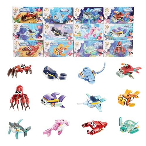 UOCAI Mitgebsel Kindergeburtstag Gastgeschenke Mini Bausteine 12 Pack Party Animals Bausteine Spielzeug Meerestiere Kindergeburtstag Mitgebsel Set für 4 5 6 7 8 9 10 11 12 Jahre Mädchen und Jungen von UOCAI
