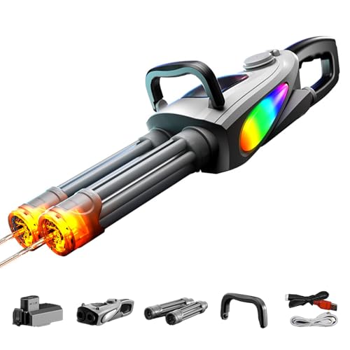 Double Barrel Wasserpistole Elektrisch für Kinder Erwachsene, 8-10m Reichweite, Erweiterbare Kapazität Automatische Wasserpistole,LED Licht, Sommer Spielzeug for Pool, Strand und Garte (A) von UOEONR