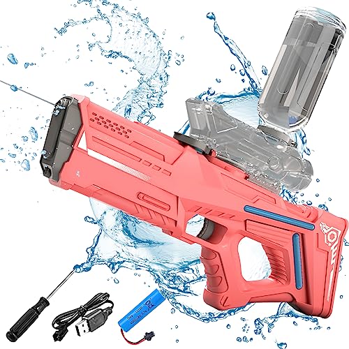 Wasserpistole Elektrisch, 300ML 2 in 1 Wasserspritzpistole mit LED Licht, Anschließbar Wasserflasche, Wasserpistole Erwachsene und Kind für Pool, Garten, Strand (Rot) von UOEONR