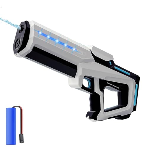Wasserpistole Elektrisch, 300ML 2 in 1 Wasserspritzpistole mit LED Licht, Anschließbar Wasserflasche, Wasserpistole Erwachsene und Kind für Pool, Garten, Strand (Weiß) von UOEONR