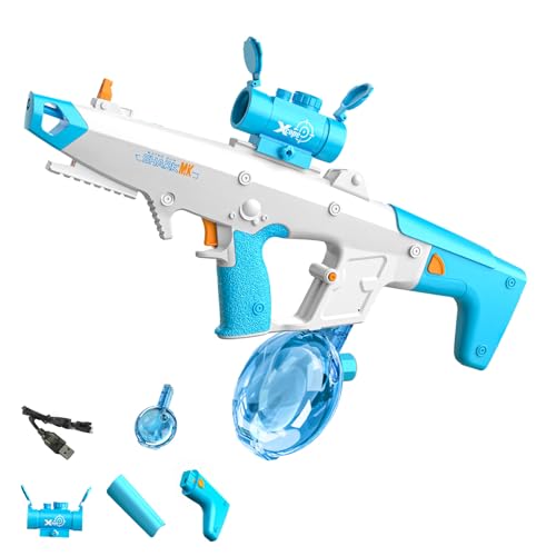 Wasserpistole Elektrisch, 810ml Wasserspritzpistole mit Multifunktionalem Zubehör, Wasserpistole Große Reichweite, Automatische Wasserpistole für Kinder und Erwachsene (Blau) von UOEONR