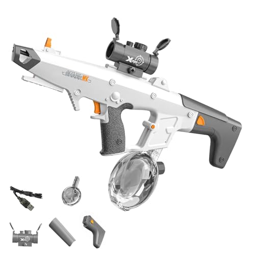 Wasserpistole Elektrisch, 810ml Wasserspritzpistole mit Multifunktionalem Zubehör, Wasserpistole Große Reichweite, Automatische Wasserpistole für Kinder und Erwachsene (Grau) von UOEONR