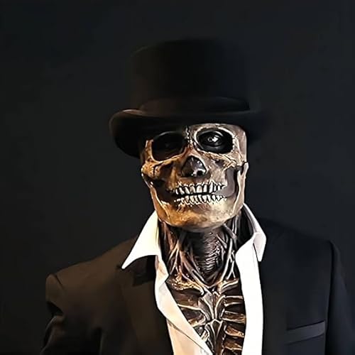 UOKMNY 3D-Totenkopfmaske mit abnehmbarem Kiefer, realistische Halloween-Totenkopfmaske, gruselige Skelett-Kopfbedeckung, Halloween-Requisite (black 2) von UOKMNY