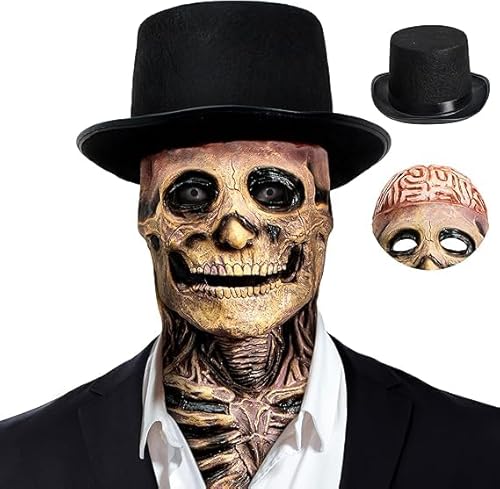 UOKMNY 3D-Totenkopfmaske mit abnehmbarem Kiefer, realistische Halloween-Totenkopfmaske, gruselige Skelett-Kopfbedeckung, Halloween-Requisite (red 2) von UOKMNY