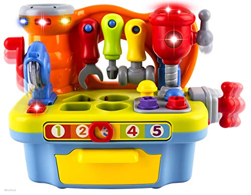 UOKOO Kinder-Werkzeug-Set, Spiel-Werkzeuge mit elektronischem Akku-Bohrer und 15 Bauzubehör, Spielzeug-Spielzeug mit Stabiler Tragetasche von UOKOO