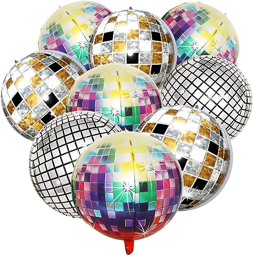 9 Disco Ballons, 22 Zoll 4D Ballons, mehrfarbige Disco Folienballons, explodierende Sternballons für Geburtstagsdekorationen, für Disco Thematische Party Bar Mitzvah Graduation Party Deko von UOPMQGB