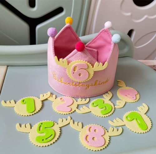 UOPMQGB Birthday Crowns, Birthday Boys Girls Crowns, Party Decorations, Crowns Made of 0-9 Number Buttons, Children's Birthday Party Decorations, Party Hats, Reusable, Rosa von UOPMQGB