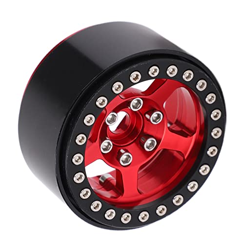 UPALDHOU 1,9 Beadlock- 1,9-Zoll-Aluminiumlegierung RC-Autoräder mit 5-Loch-Silberfelgen für Axiale SCX10 90046 D90 HSP Redcat HPI-Installation (Schwarz Rot) von UPALDHOU