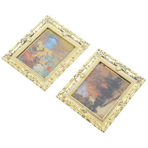 2St dekoratives Gold-Ölgemälde Blauer Wasserkocher kabelloser Wasserkocher Tür Deckel Luft völlig Miniature Painting puppenstubenmöbel Mini-Bilderrahmen Miniaturen zum Basteln Harz UPKOCH von UPKOCH