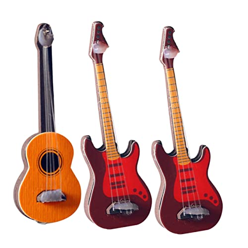 3St Klassische Gitarre Puppenmöbel Miniatur Gitarrenfiguren Wohnkultur Bürodekoration für kinderspielzeug Decor Heimdekoration Kunstverzierung hölzern Yellow UPKOCH von UPKOCH