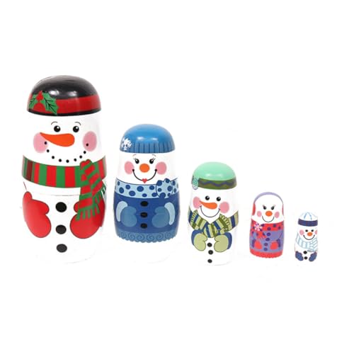 UPKOCH 1 Satz 5-lagige Schneemann-Matroschka Weihnachtsdekorationen russische Puppen Russian doll Russische Verschachtelungspuppe für Weihnachten Russische Weihnachtspuppe Holz von UPKOCH