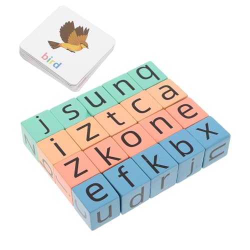 UPKOCH 1 Satz Englische Kartenbuchstabierwörter Brief blockiert das Spiel Alphabetspiel pädagogisches englisch für Buchstabenpassungsblöcke Alphabetblöcke hölzern von UPKOCH