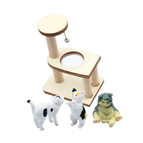 UPKOCH 1 Satz Miniatur Katzenbaum Holzspielzeug für Puppenhaus Teiliges Modell mit Katze zur Dekoration Zubehör für Miniaturzimmer Fördert Kreativität und Vorstellungskraft von UPKOCH