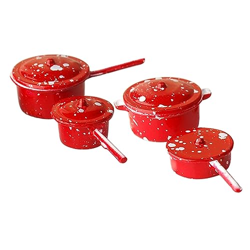 UPKOCH 1 Satz Puppenhaus Emaille Topf Kochen Puppenhaus Suppentopf winzig Kind mini küchengeräte mini kocher Miniatur-Kochgeschirr- kleines Haushaltskochgeschirr Metall rot von UPKOCH