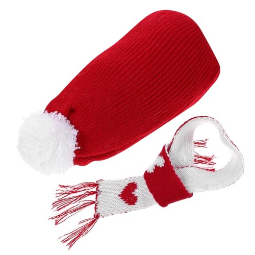 UPKOCH Puppe Weihnachten Mini Hut Schal Set 20cm Weihnachten Dekorative Gestrickte Entzückende Hüte Für Wein Flasche Zubehör von UPKOCH