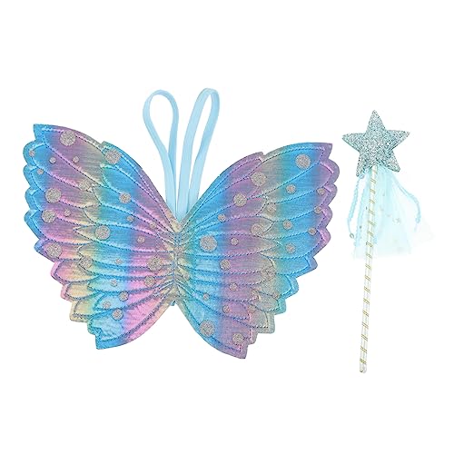 UPKOCH 1 Satz Wings Fairy Stick Set Zauberstäbe Halloween-kinderfeenflügel Partystäbe Spielzeugstab Feenstab-Set Mädchenfeenflügel Geburtstagsgeschenke Für Mädchen Blau Stoff von UPKOCH