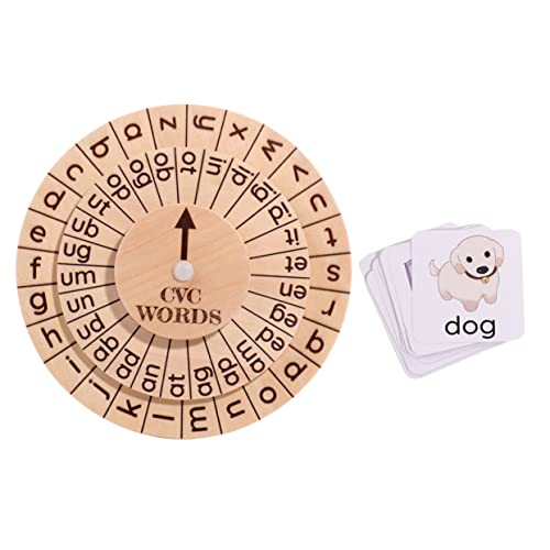 UPKOCH 1 Satz Wortbuchstabierspielzeug Besteck Geriffelt Früherziehungshilfen, Plattenspieler Für Buchstaben Tragbare Platte Drehteller Automatisch Karte Holz von UPKOCH