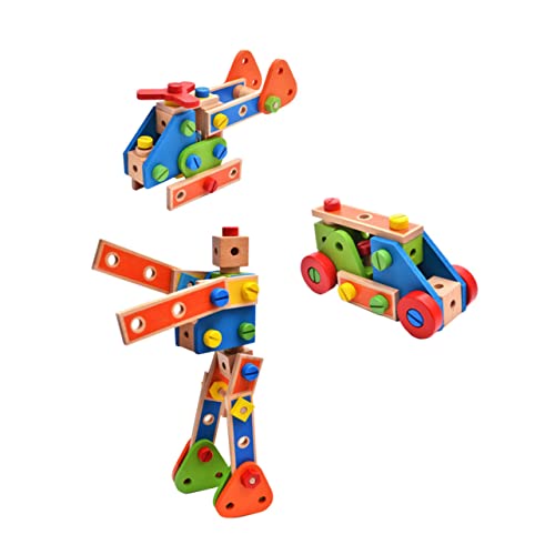 UPKOCH 1 Satz Zusammengebaute Bausteine Kinderspielzeug interaktives Spielzeug Farbsortierblöcke Montagewagen aus Holz Spielzeuge Spielset aus Holz abnehmbare Schraubblöcke Bildungsblöcke von UPKOCH