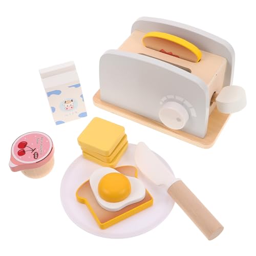 UPKOCH 1 Set Holztoaster: Kinder-Küchengerät, Mini-Puppenhaus-Brotbackautomat, Lebensmittelschneideset, Frühstücks-Kochspielzeug für Kinder von UPKOCH