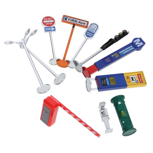 UPKOCH 1 Set Miniatur Transporteinrichtungen Spielzeugbahn Spielauto Verkehrszeichen Fahrzeuge Ampelschilder Aufkleber Signalschild Modell Blech Miniatur Ziegel Bausteine von UPKOCH