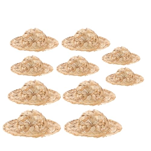 UPKOCH 10 Miniatur-Strohhüte: Puppenhauszubehör, ausgestopfte Puppe, gewebte runde Zylinder, winzige Strohkappen für DIY-Projekte, Bastelzubehör von UPKOCH