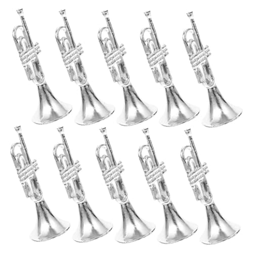 UPKOCH 10 Stück Musikinstrumentenmodell Puppe Miniaturen Boom Musical Lebensechte Trompete aus Kunststoff wunderschönes Instrumentendekor Desktop-Minitrompete Plastik Silver von UPKOCH