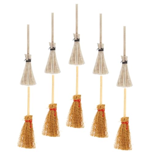 UPKOCH 10 Stück Teiliges Mini Besen Set Puppenhaus Zubehör Realistische Miniaturbesen für DIY Puppenhaus Landschaftsdeko Braune und Weiße Besen für Kreative Miniaturwelten von UPKOCH