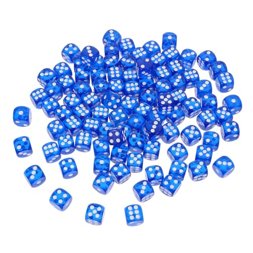 UPKOCH 100 Stück Farbenfrohe Kristallfarbe Bunte Würfel Brettspiele Würfel Standard-spielwürfel Partyspielwürfel Glitzerwürfel Spielzeugwürfel Zieh Mit Klarer Tasche Acryl Blau von UPKOCH