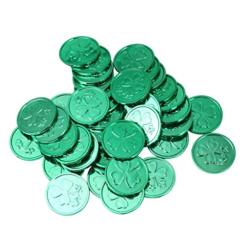 UPKOCH 100 Stücke Kleeblatt- grünes Kleeblatt Plastikmünzen St. Patrick's Day-Party St Patrick's Day mit Kleeblattmünzen Irland Münzspielzeug Green von UPKOCH