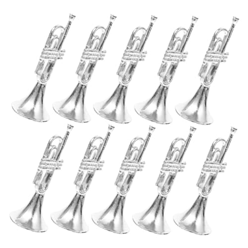 UPKOCH 10 Stück Miniatur-Musikinstrument-trompetenmodell Realistische Kunststoff-trompete Für Puppenhaus- 12 5 Zoll Gerade Silberfarben von UPKOCH